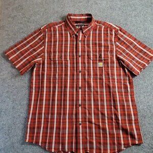 Carhartt Shirt Adult Large Rust Color Button Up Work Wear Camp Pocket Mens Loose